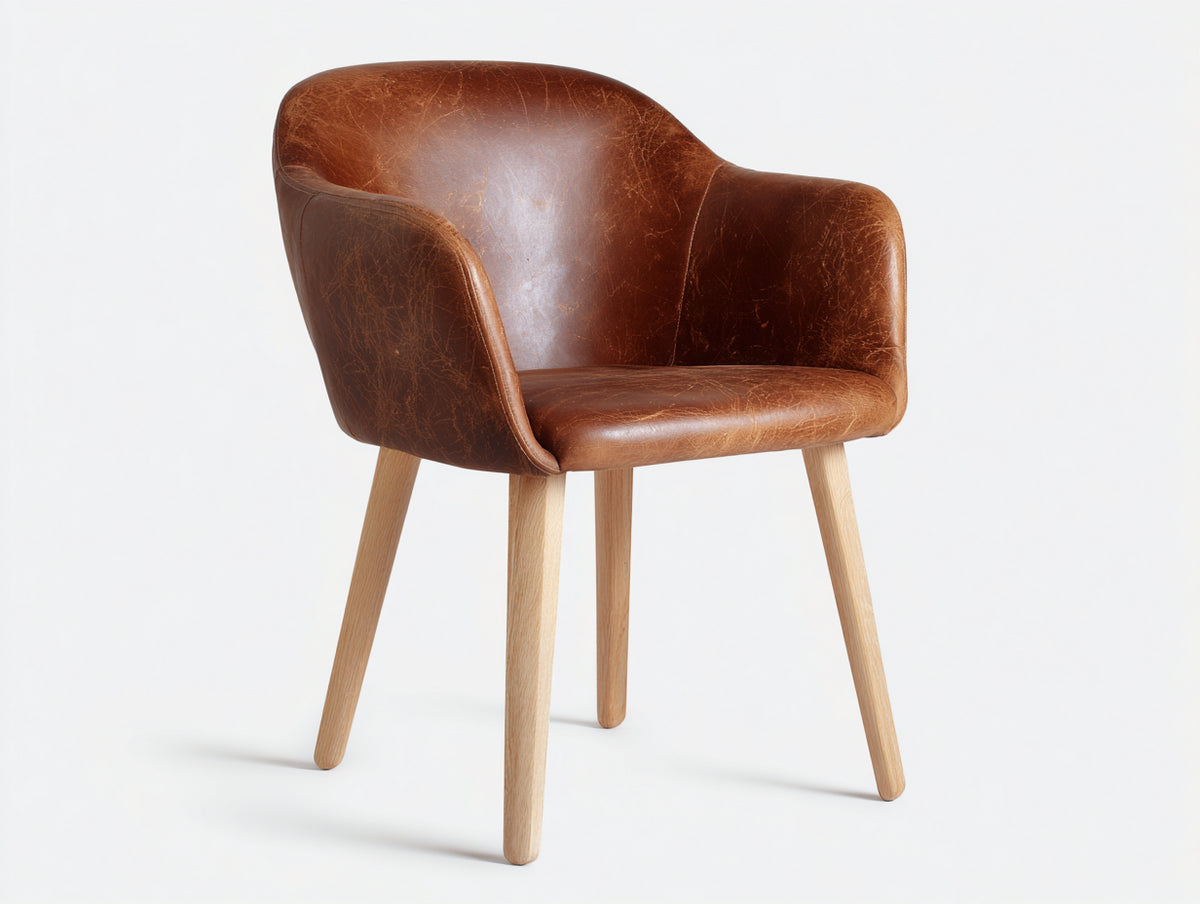 Sedia da pranzo - Pelle-Legno - 57x59x81 cm - Marrone vintage-Naturale - Stile contemporaneo avvolgente