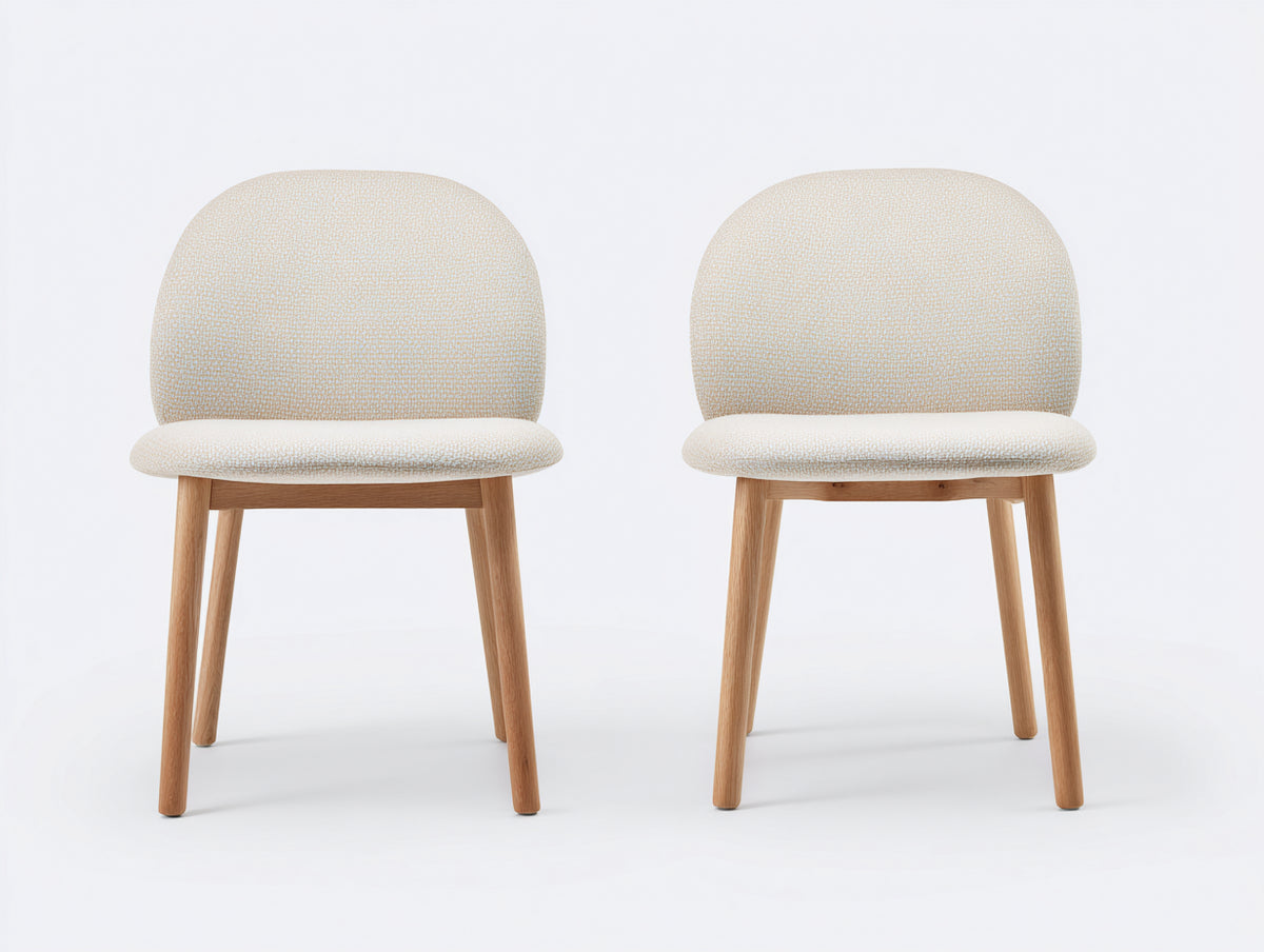 Sedia da pranzo - Tessuto-Legno - 51x57x79 cm - Crema-Naturale - Stile compatto arrotondato