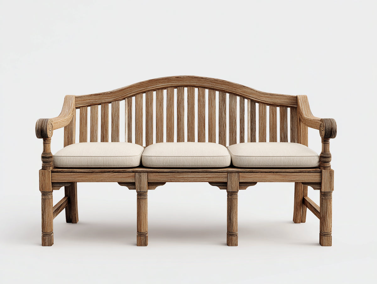 Panche da giardino - Legno massello-Tessuto - 178x68x96 cm - Marrone noce-Avorio - Stile coloniale