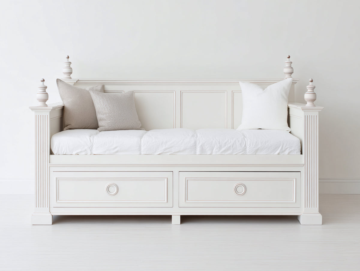 Divano letto - Legno - 211x101x112 cm - Bianco - Stile neoclassico con contenitore