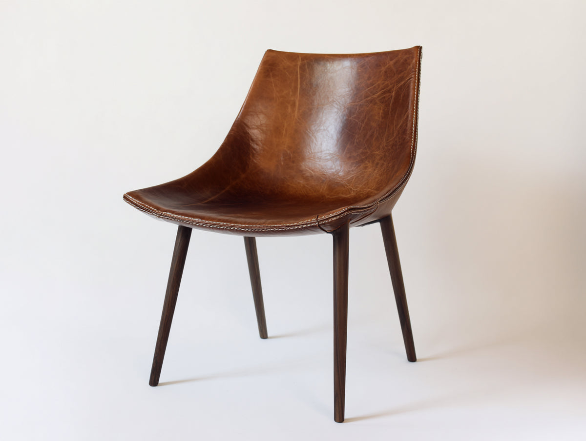 Sedia da pranzo - Pelle-Legno - 50x55x83 cm - Cognac-Marrone scuro - Stile contemporaneo essenziale