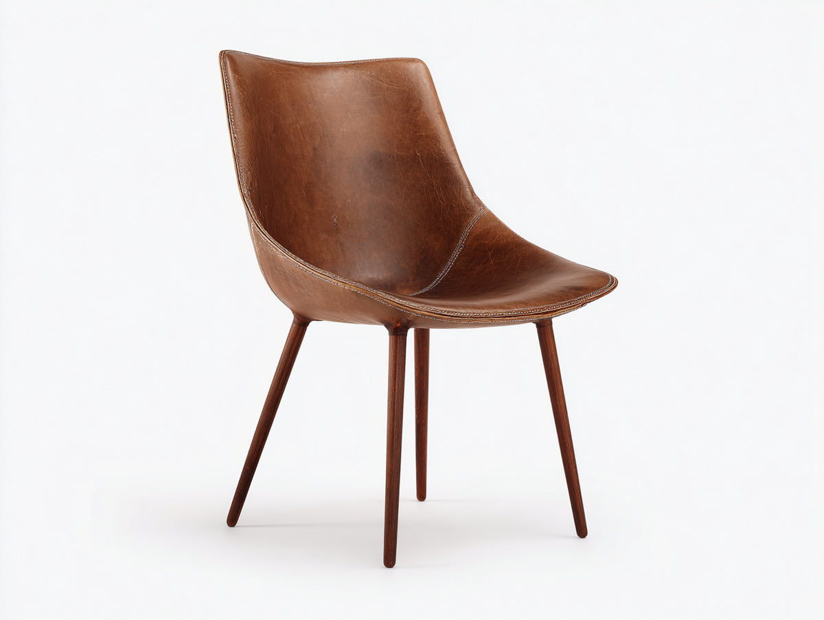 Sedia da pranzo - Pelle-Legno - 50x56x85 cm - Marrone vintage-Marrone scuro - Stile moderno sagomato