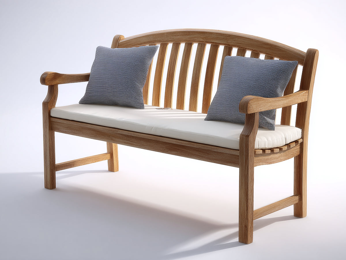 Panche da giardino - Teak-Tessuto - 162x65x91 cm - Marrone naturale-Bianco crema - Stile classico