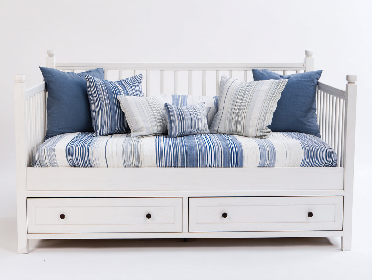 Divano letto - Legno - 208x98x90 cm - Bianco - Stile country contemporaneo con contenitore