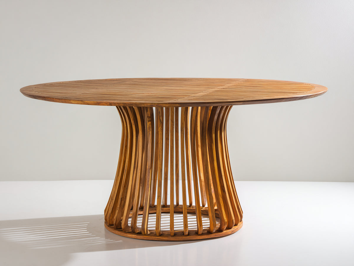 Tavolo da giardino - Teak - 128x128x76 cm - Marrone ambrato - Stile scultoreo
