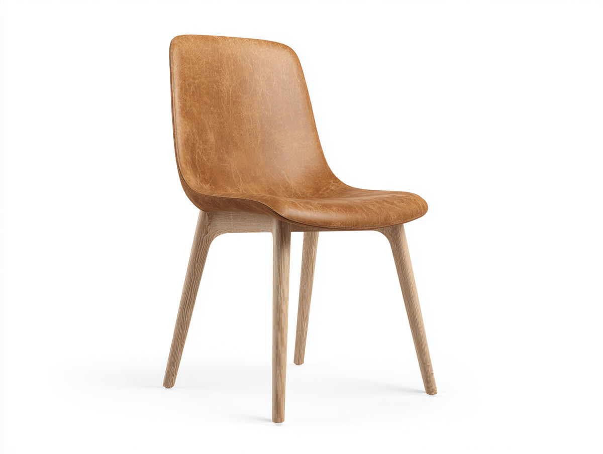 Sedia da pranzo - Pelle-Legno - 49x56x84 cm - Cuoio chiaro-Naturale - Stile moderno sagomato