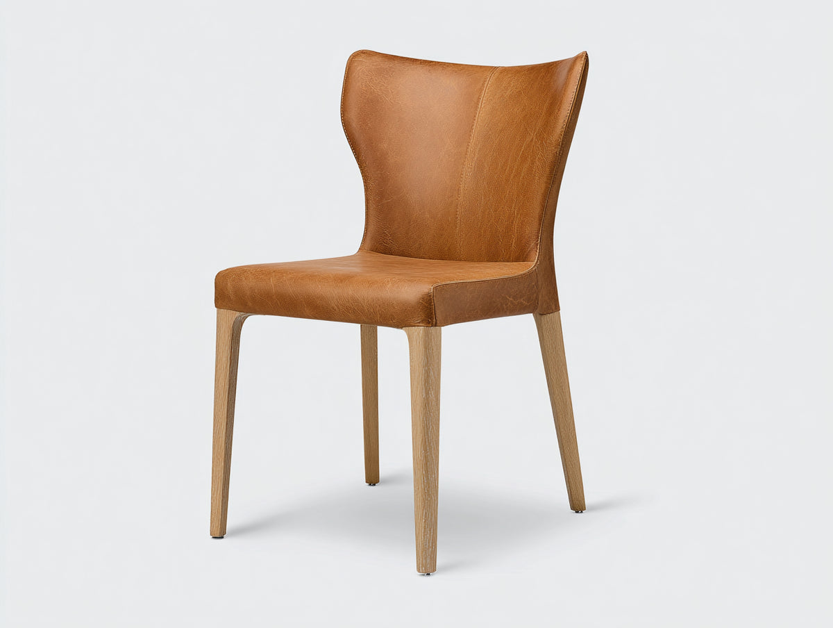 Sedia da pranzo - Pelle-Legno - 50x58x87 cm - Cuoio-Naturale - Stile elegante strutturato