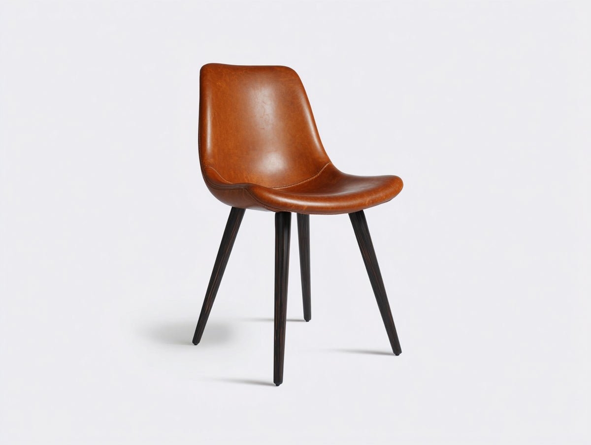 Sedia da pranzo - Legno-Pelle - 49x55x84 cm - Marrone scuro-Cognac - Stile moderno sagomato