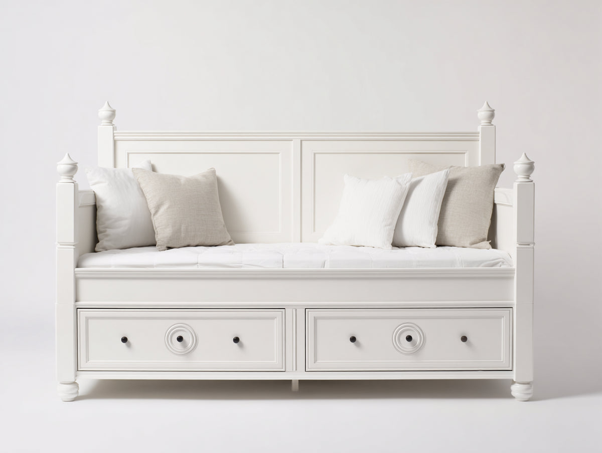 Divano letto - Legno - 209x99x105 cm - Bianco - Stile classico con contenitore
