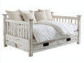 Divano letto - Legno - 215x105x98 cm - Bianco - Stile rustico decapato con contenitore