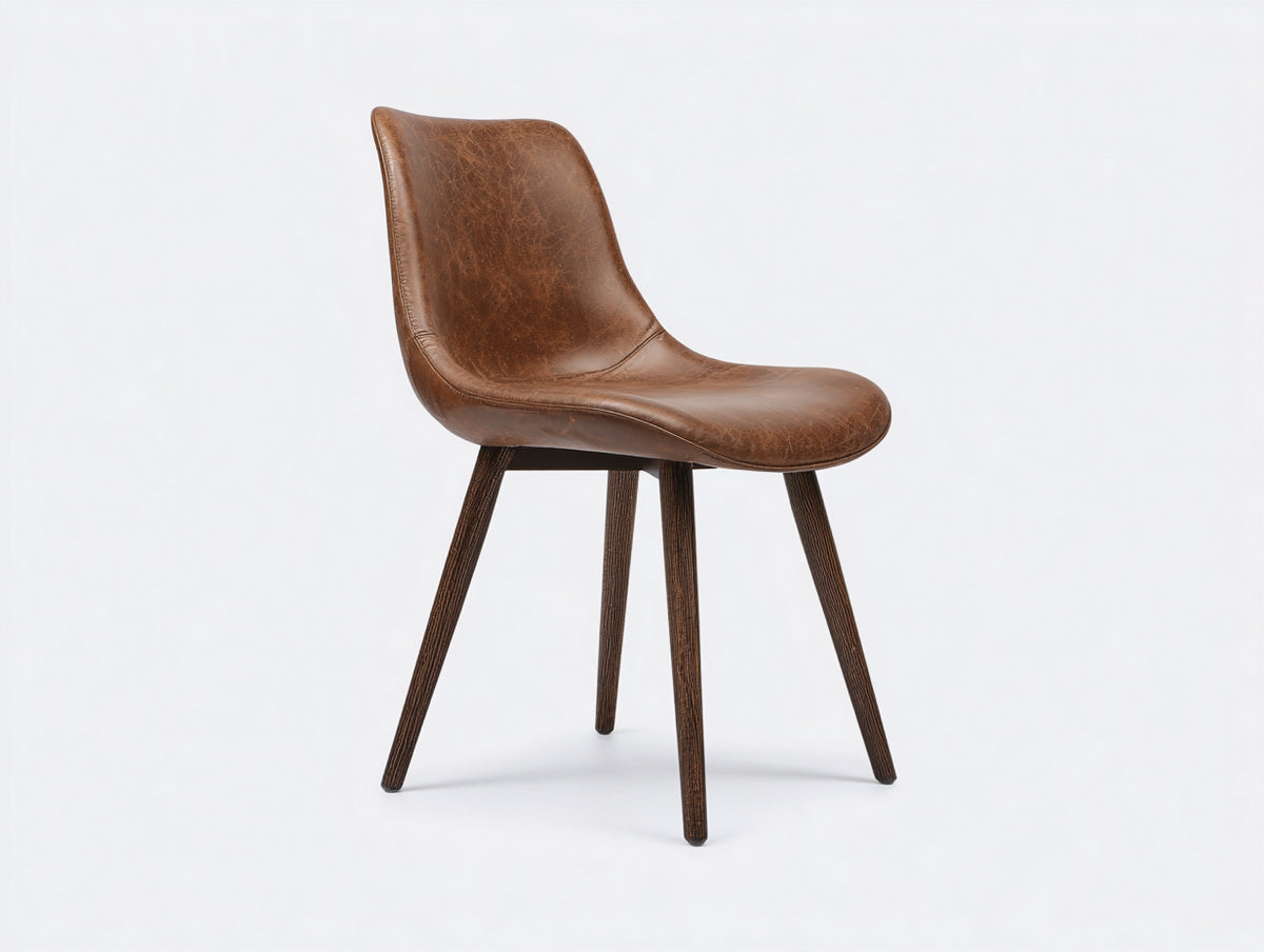 Sedia da pranzo - Legno-Pelle - 50x56x83 cm - Marrone scuro-Marrone anticato - Stile industriale raffinato