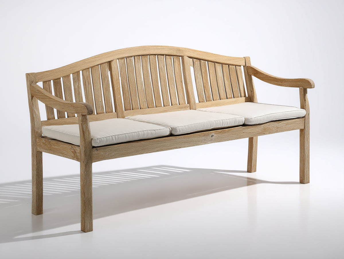 Panche da giardino - Teak-Tessuto - 171x66x93 cm - Teak sbiancato-Bianco crema - Stile rustico