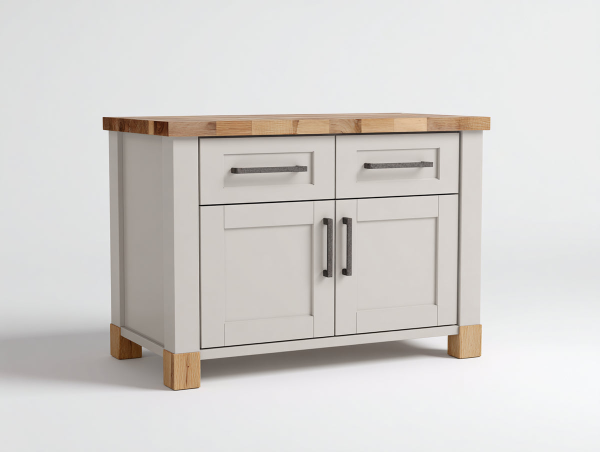 Credenza - Legno-MDF - 106x53x89 cm - Bianco crema-Rovere naturale - Stile rustico moderno con piedini in legno