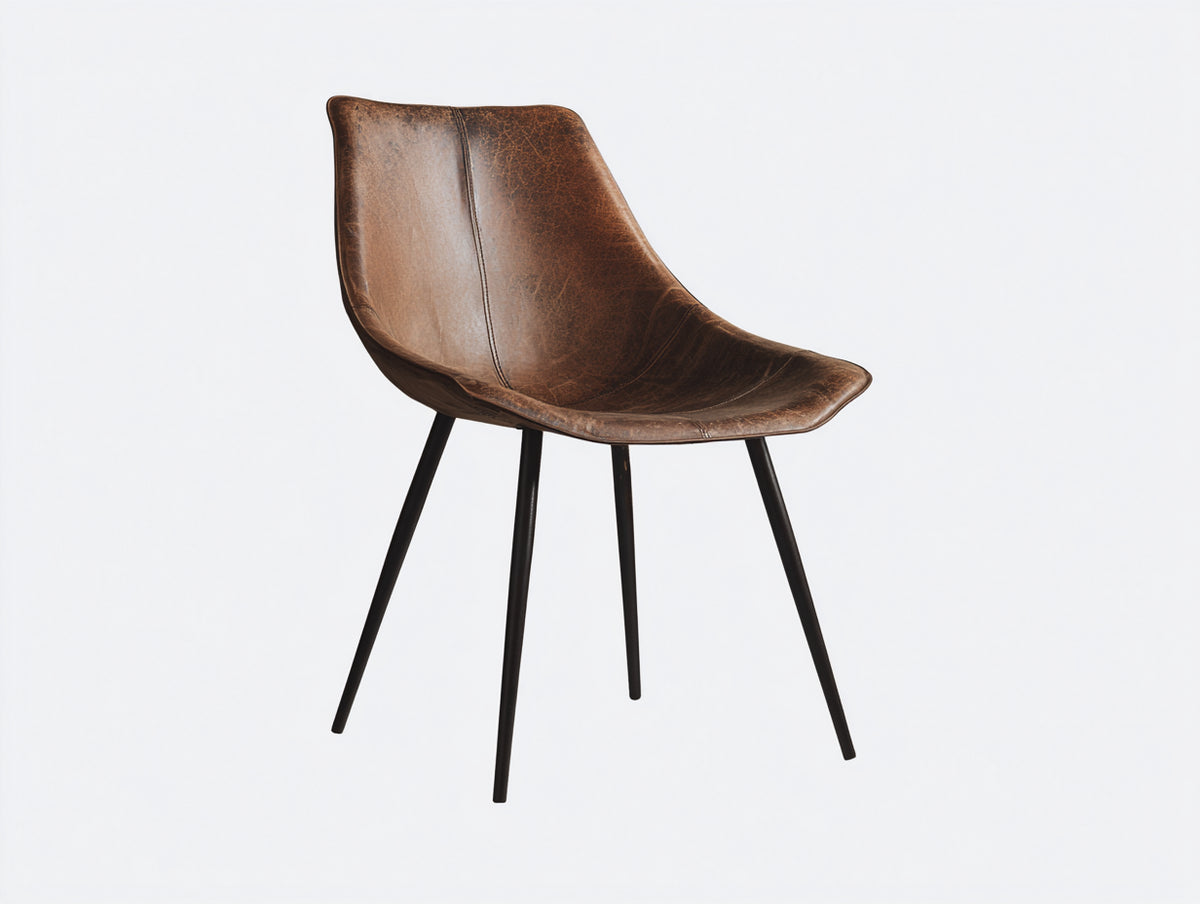 Sedia da pranzo - Pelle-Metallo - 49x55x84 cm - Marrone anticato-Nero - Stile industriale minimalista