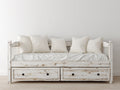 Divano letto - Legno - 205x99x90 cm - Bianco anticato - Stile rustico