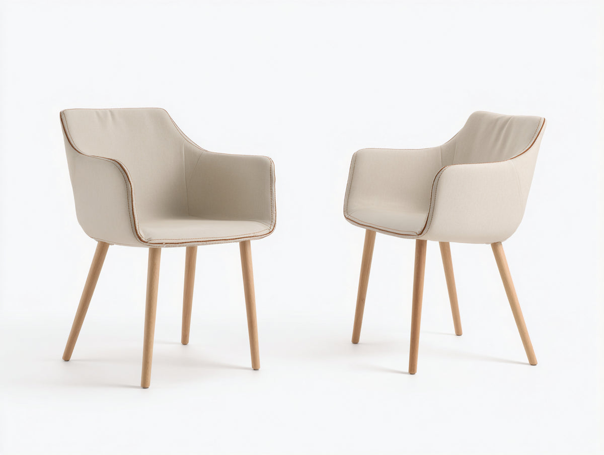 Sedia da pranzo - Tessuto-Legno - 58x61x82 cm - Beige-Naturale - Stile moderno avvolgente