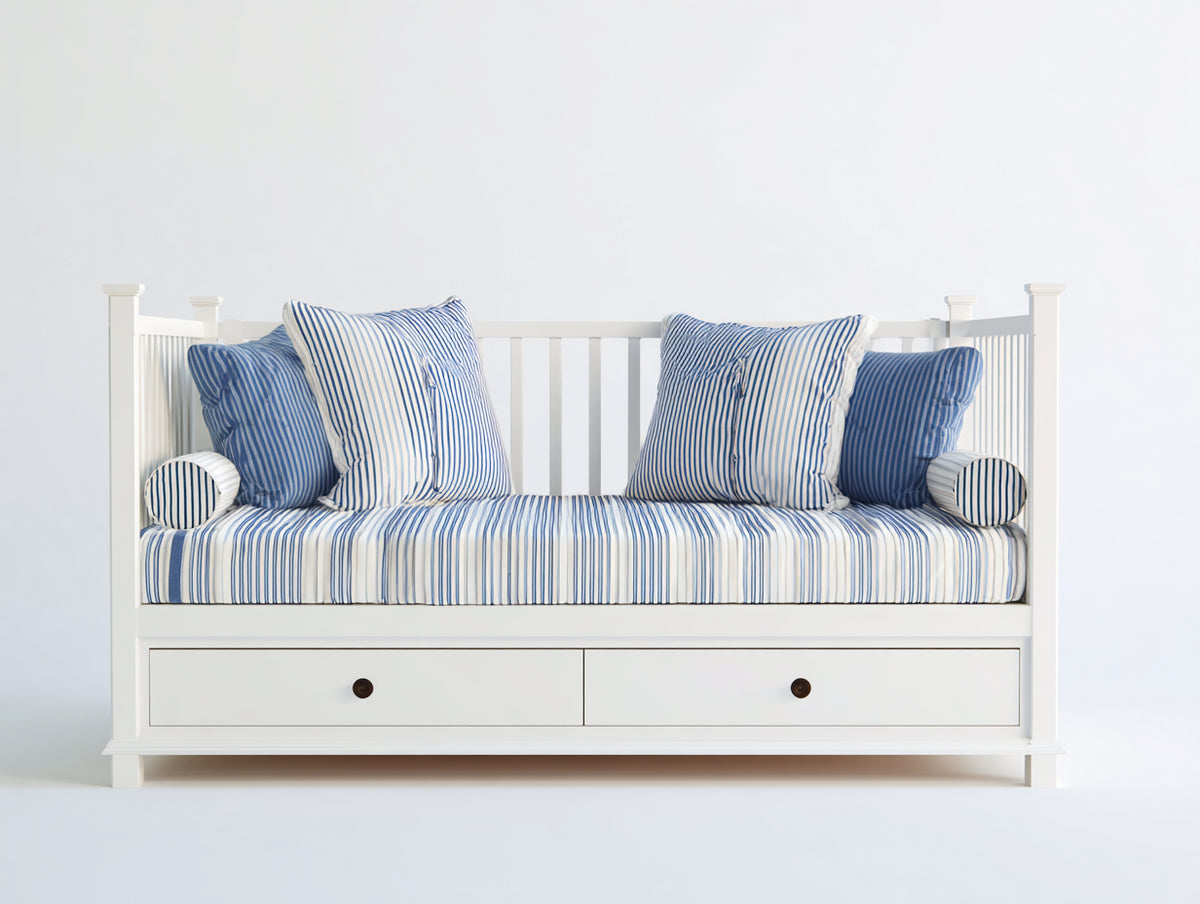 Divano letto - Legno - 207x96x88 cm - Bianco - Stile costiero con contenitore