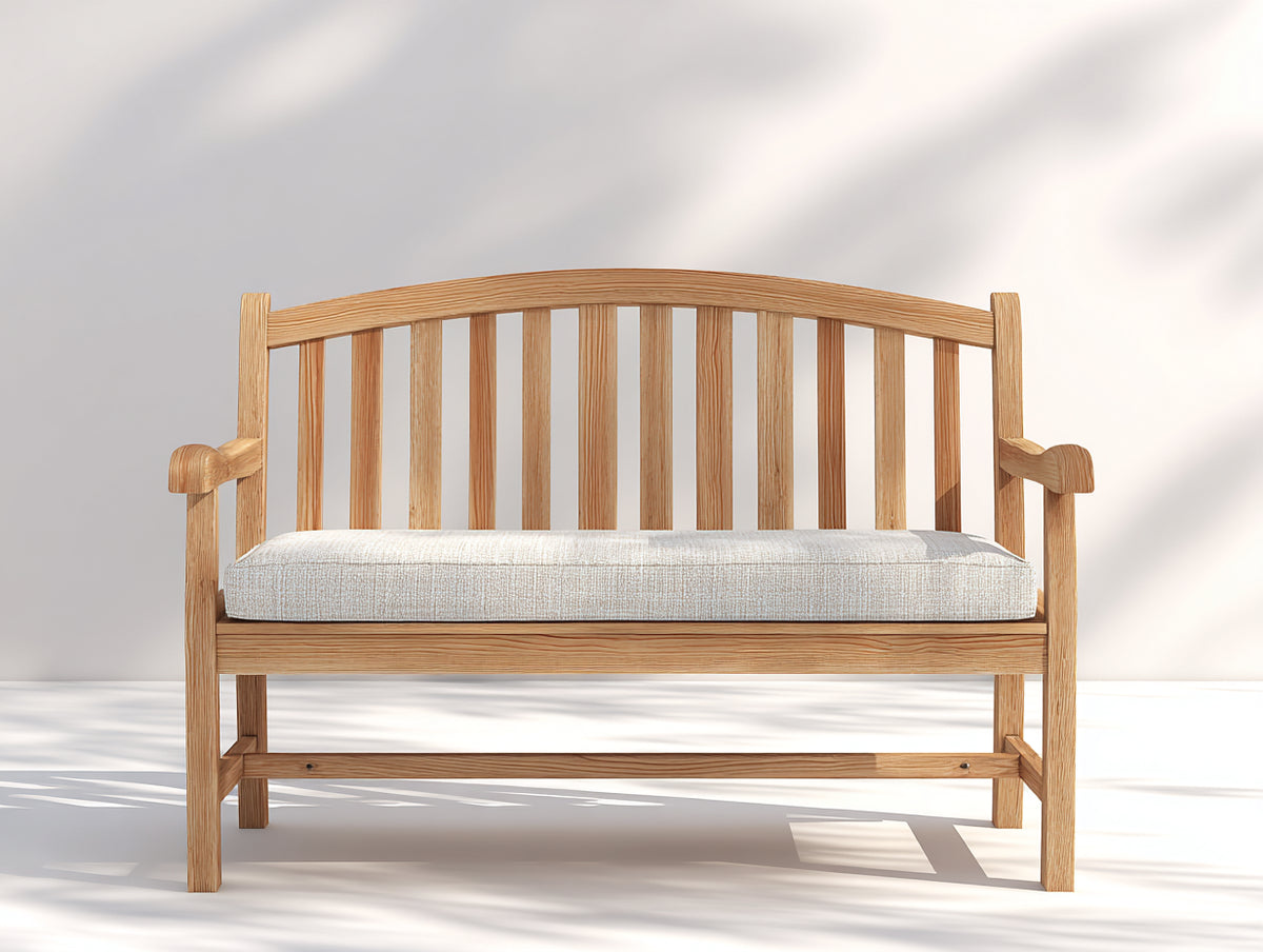 Panche da giardino - Frassino-Tessuto - 148x63x90 cm - Frassino naturale-Bianco avorio - Stile tradizionale
