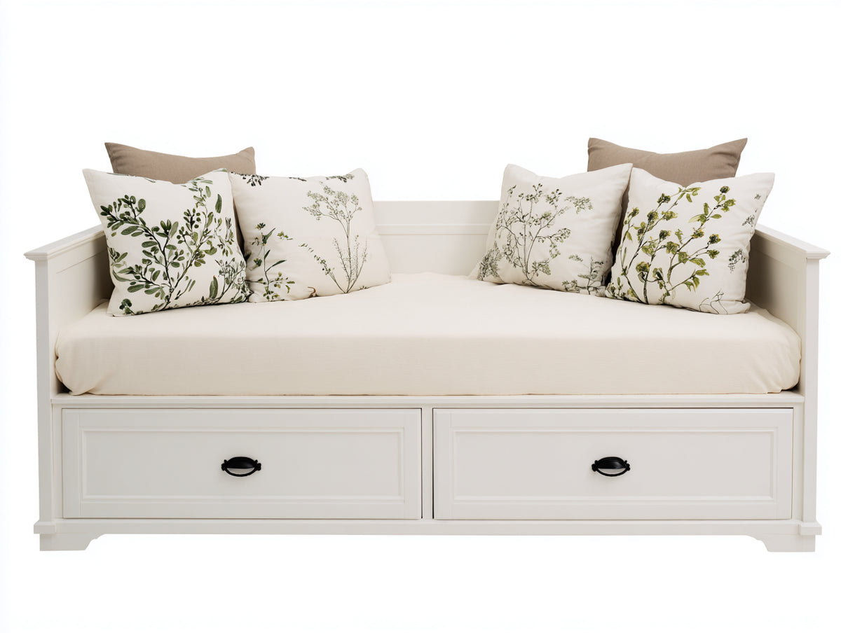 Divano letto - Legno - 205x95x85 cm - Bianco - Stile classico con contenitore