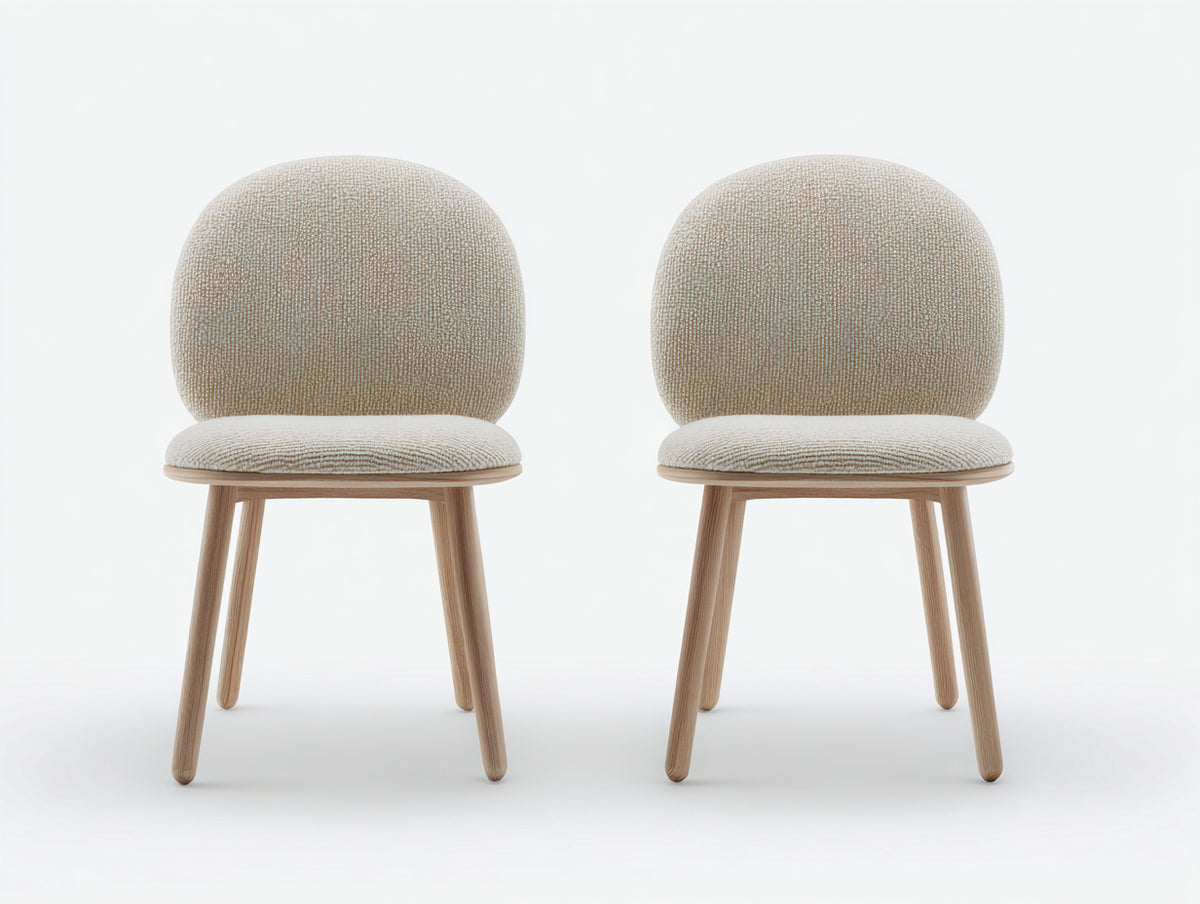 Sedia da pranzo - Tessuto-Legno - 52x56x80 cm - Beige chiaro-Naturale - Stile scandinavo morbido