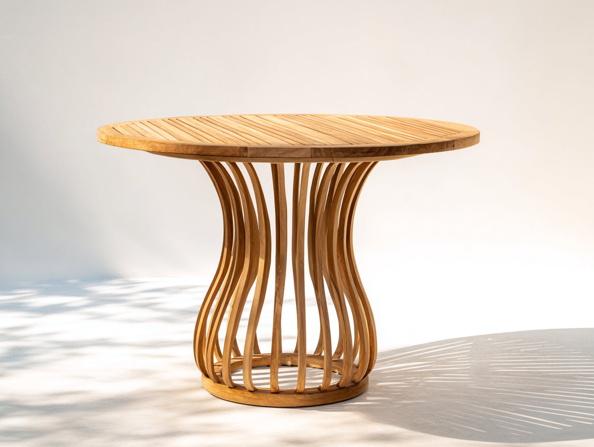 Tavolo da giardino - Teak - 118x118x76 cm - Marrone dorato - Stile organico