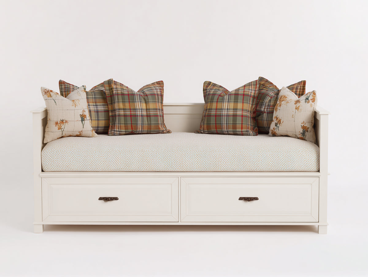 Divano letto - Legno - 205x94x82 cm - Bianco - Stile country classico con contenitore